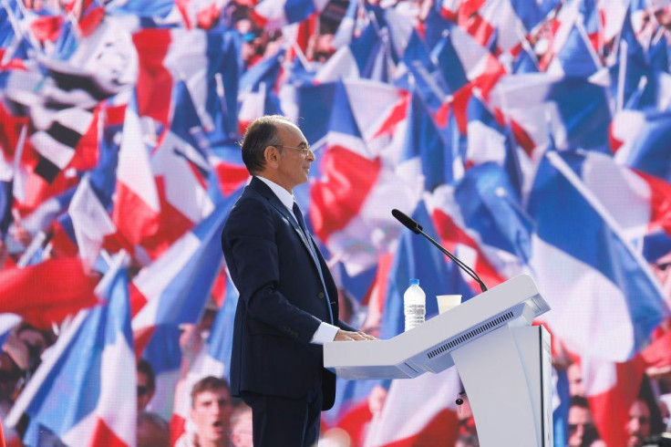 French far-right commentator Eric Zemmour, candidate for the 2022 French presidential election, attends a rally on the Trocadero square, next to the Eiffel Tower, in Paris, France March 27, 2022. 