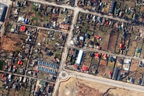 A satellite image shows an overview of Yablonska Street, in Bucha, Ukraine, March 31, 2022. Picture taken March 31, 2022. Satellite image 2022 Maxar Technologies/Handout via REUTERS 
