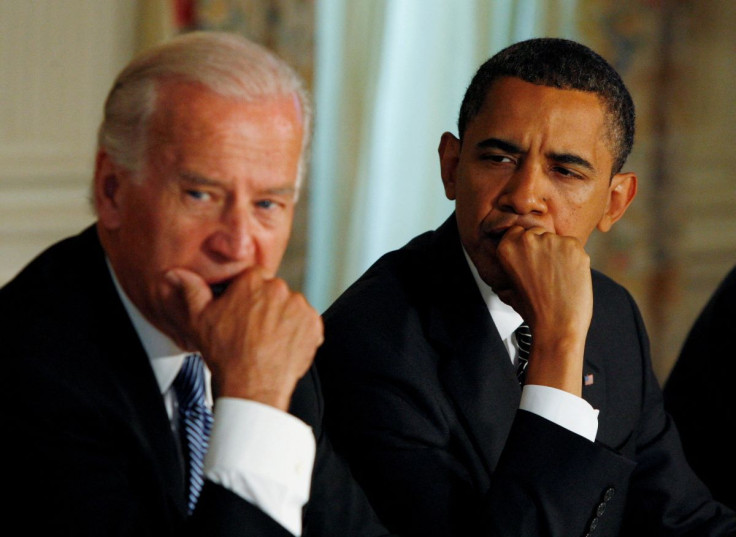 Then-U.S. President Barack Obama (R) and Vice President Joe Biden participate in a cabinet meeting at the White House in Washington, U.S., June 8, 2009.  