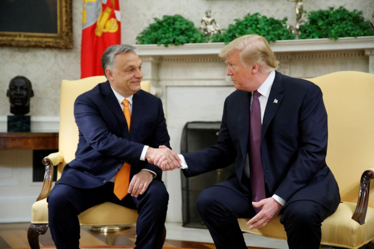 U.S. President Donald Trump greets Hungary's Prime Minister Viktor Orban in the Oval Office at the White House in Washington, U.S., May 13, 2019. 