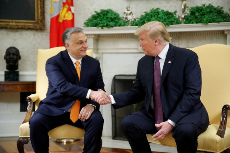 U.S. President Donald Trump greets Hungary's Prime Minister Viktor Orban in the Oval Office at the White House in Washington, U.S., May 13, 2019.