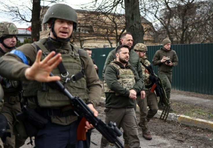 Ukrainian President Volodymyr Zelensky visited Bucha on Monday after Ukrainian forces were able to retake the town