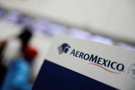 The logo of Mexican airline Aeromexico is pictured on a sign at the Benito Juarez International airport in Mexico City, Mexico February 1, 2022. 