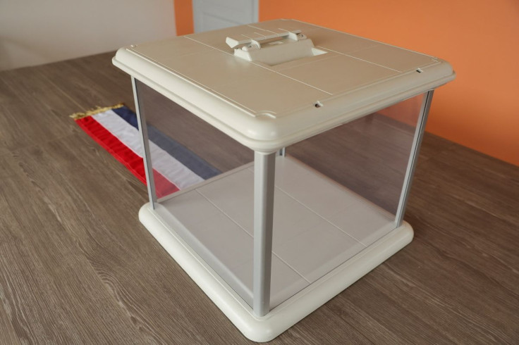 An empty ballot box is displayed at the city hall in Blecourt, France March 29, 2022.