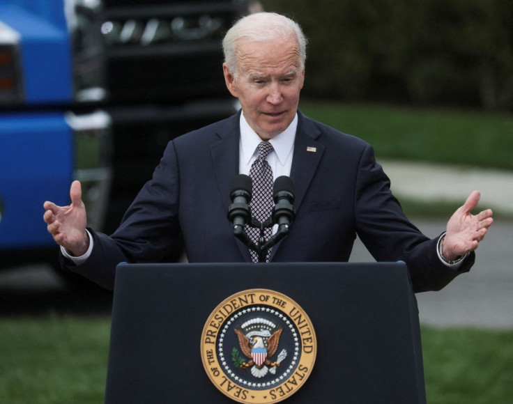 U.S. President Joe Biden delivers remarks on administration efforts to strengthen national supply chains and increase the number of truck drivers, at the White House in Washington, U.S., April 4, 2022. 