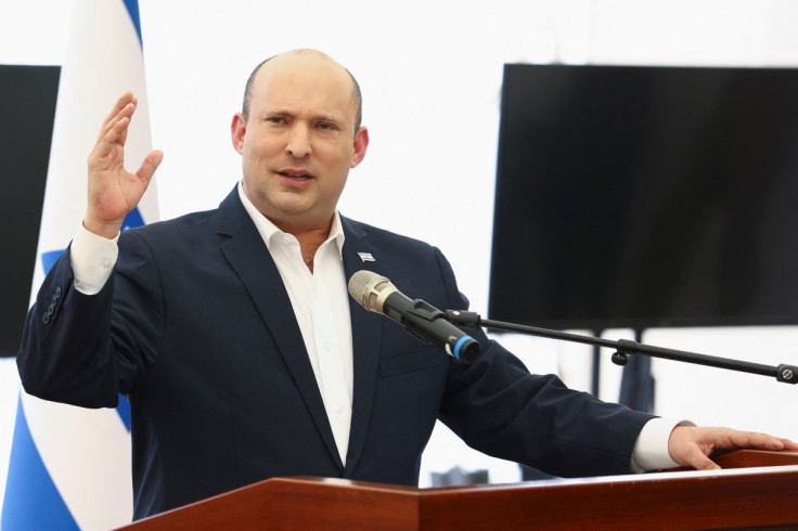 Israel's Prime Minister Naftali Bennett speaks as he visits an army base in the Jewish settlement of Beit El, near Ramallah, in the Israeli-occupied West Bank, April 5, 2022.