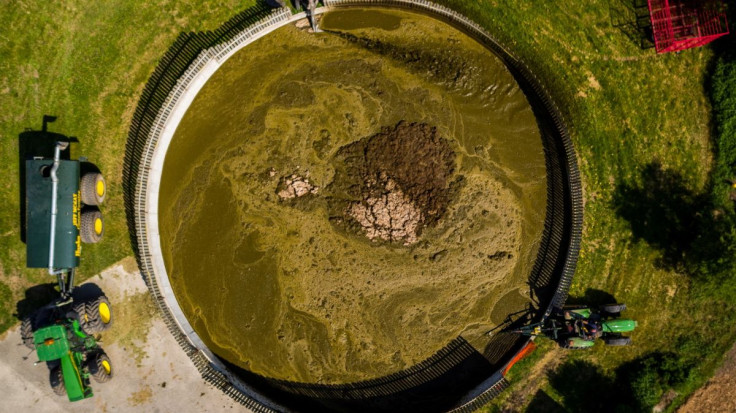 A liquid manure tank filled with dairy manure is mixed using a Propeller Agitator and an H5000 Liquid Manure Pump from Husky Farm Equipment Limited on a farm in Wallenstein, Ontario, U.S., in the spring of 2018. Husky Farm Equipment Ltd./Handout via REUTE