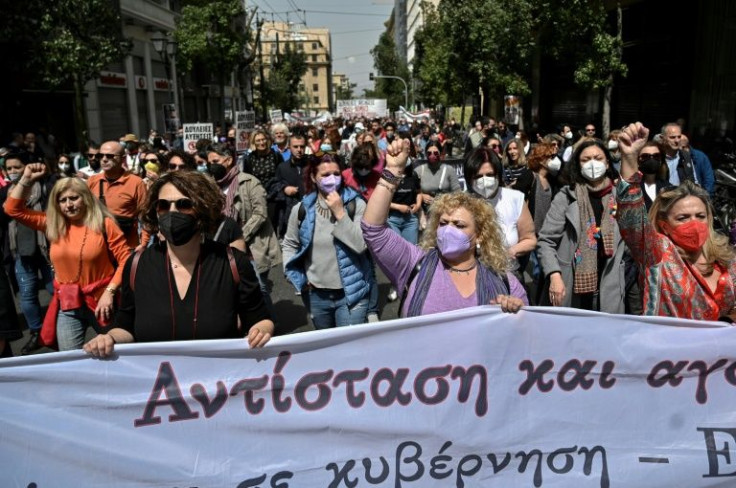 Teachers taking part in the protest against soaring prices