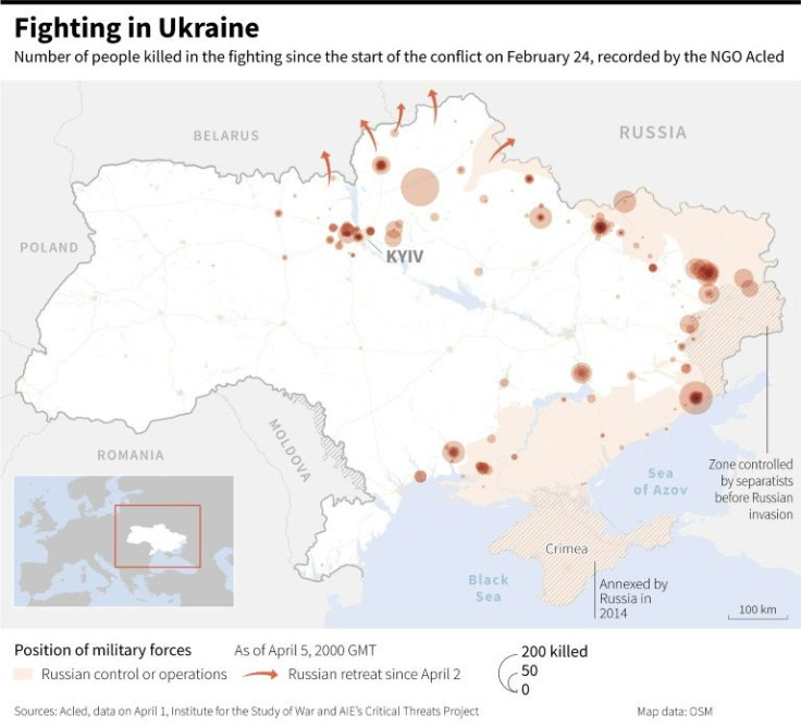Map of Ukraine showing fighting that has resulted in casualties since the conflict began on February 24