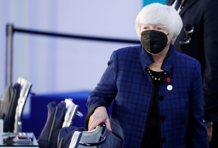 U.S. Treasury Secretary Janet Yellen arrives to a roundtable meeting during the G20 summit in Rome, Italy, October 30, 2021.