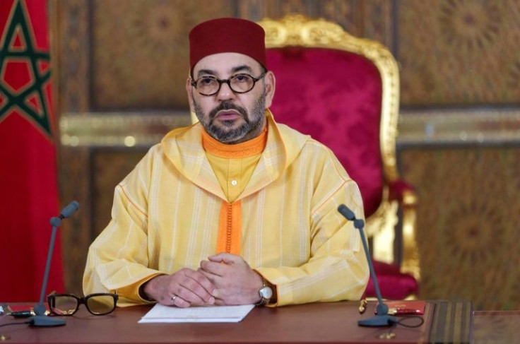 Morocco's King Mohammed VI, seen addressing parliament via video link from the Royal Palace in the northeastern city of Fez, on October 8, 2021