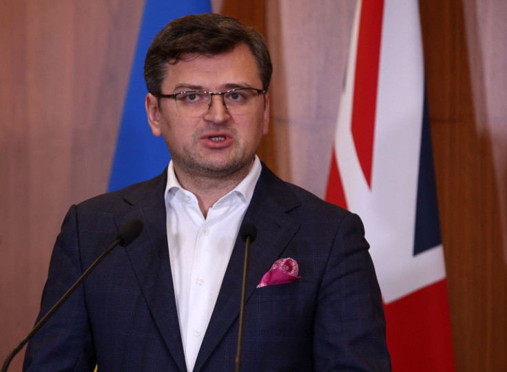 Ukrainian Foreign Minister Dmytro Kuleba speaks during a joint news conference with British Foreign Secretary Liz Truss (not pictured) at the British Embassy in Warsaw, Poland, April 4, 2022. 