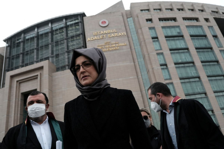 Hatice Cengiz, fiancee of the murdered Saudi journalist Jamal Khashoggi, leaves Justice Palace, the Caglayan Courthouse, after attending a trial on the killing of Khashoggi at the Saudi Arabian Consulate, in Istanbul, Turkey April 7, 2022.