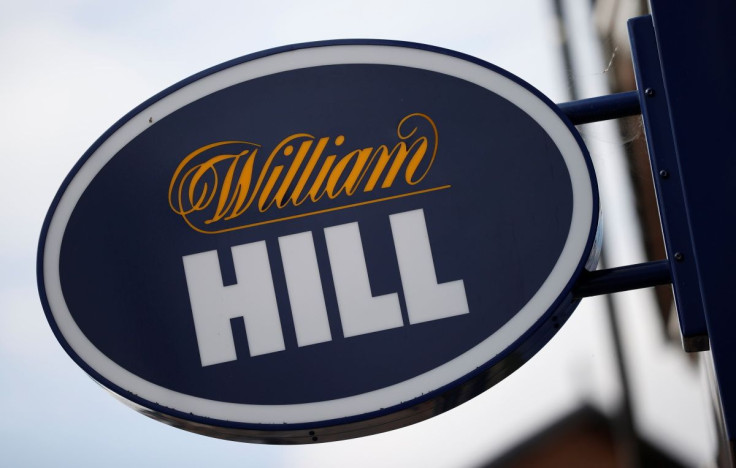 Signage is seen outside a William Hill betting shop in Manchester, Britain, September 9, 2021. 