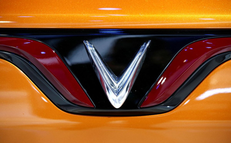 The VinFast logo is displayed on a VF5 electric SUV during CES 2022 at the Las Vegas Convention Center in Las Vegas, Nevada, U.S. January 5, 2022.