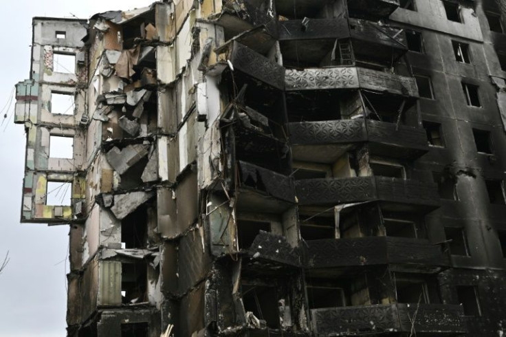 A destroyed residential building in the town of Borodianka, northwest of Kyiv