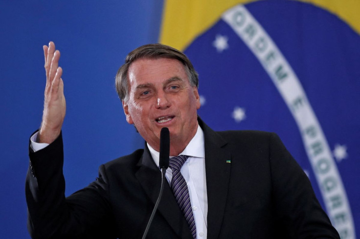 Brazil's President Jair Bolsonaro speaks during a promotion ceremony for generals of the armed forces, at the Planalto Palace in Brasilia, Brazil April 5, 2022.