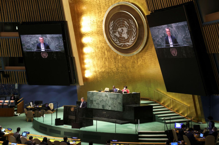 Sergiy Kyslytsya, Permanent Representative of Ukraine to the United Nations delivers remarks during an emergency special session of the U.N. General Assembly on Russia's invasion of Ukraine, at the United Nations headquarters in New York City, New York,