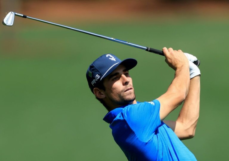 Chile's Joaquin Niemann plays a shot on the way to the early first-round lead at the 86th Masters at Augusta National