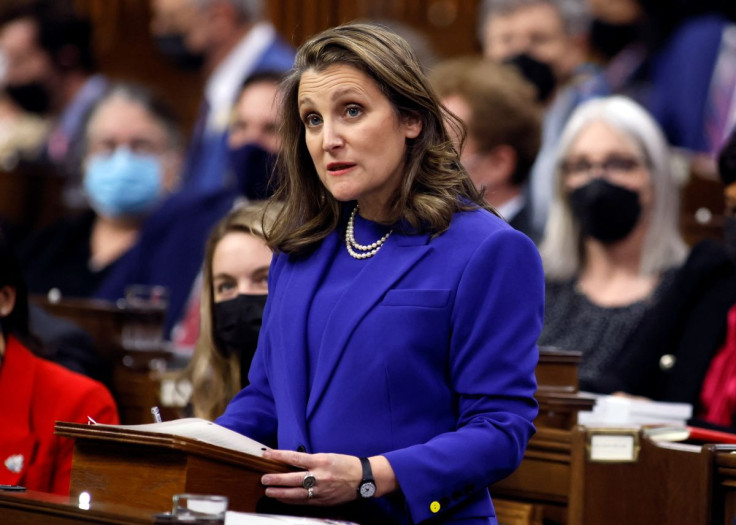 Canada's Finance Minister Chrystia Freeland delivers the 2022-23 budget in the House of Commons on Parliament Hill in Ottawa, Ontario, Canada, April 7, 2022. 