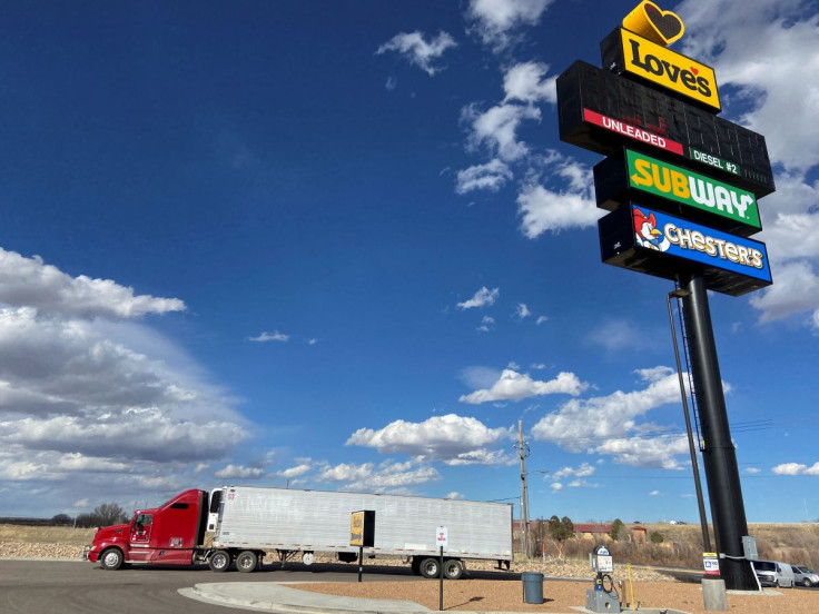 A truck pulls into a truck stop providing essential food and hygiene services to truckers during the coronavirus disease (COVID-19) outbreak in Las Vegas, New Mexico, U.S. March 23, 2020. Picture taken March 23, 2020.
