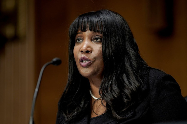 FILE PHOTO:Dr. Lisa DeNell Cook, of Michigan, nominated to be a Member of the Board of Governors of the Federal Reserve System, speaks before a Senate Banking, Housing and Urban Affairs Committee confirmation hearing on Capitol Hill in Washington, D.C., U