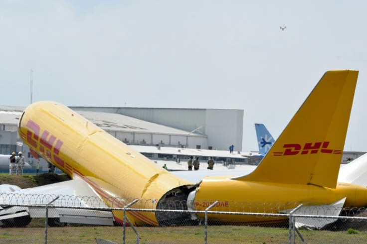 A DHL cargo plane broke in two after an emergency landing at the Juan Santamaria international airport in Costa Rica, on April 7, 2022