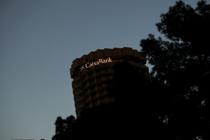 CaixaBank's logo is seen on top of the company's headquarters in Barcelona, Spain January 29, 2022.