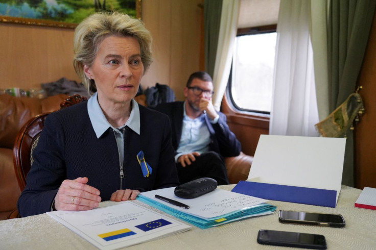 European Commission President Ursula von der Leyen travels to Kyiv, Ukraine, as Russia's invasion of Ukraine continues, April 8, 2022.