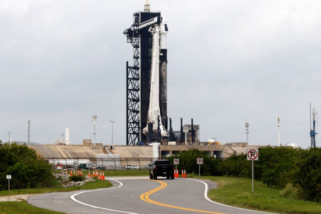 A SpaceX Falcon 9 with the Crew Dragon capsule stands on Pad-39A in preparation for the first private astronaut mission to the International Space Station, from NASA's Kennedy Space Center in Cape Canaveral, Florida, U.S., April 7, 2022. 
