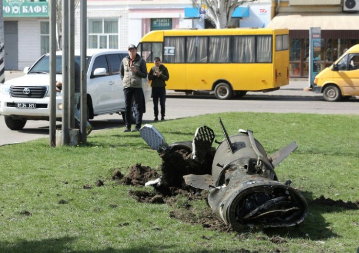 The remains of one rocket in the aftermath of the attack on the railway station