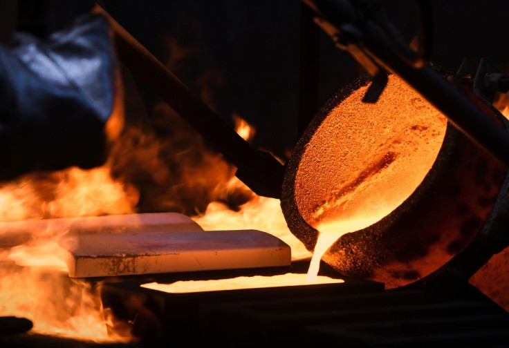 An ingot of 99.99 percent pure gold is cast at the Krastsvetmet non-ferrous metals plant in the Siberian city of Krasnoyarsk, Russia March 10, 2022. 