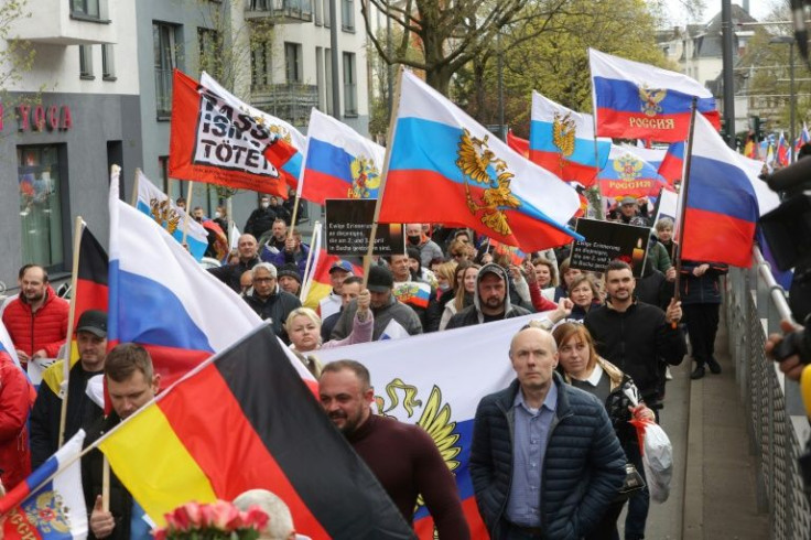Hundreds of pro-Russia protesters demonstrate in the Germany city of Frankfurt