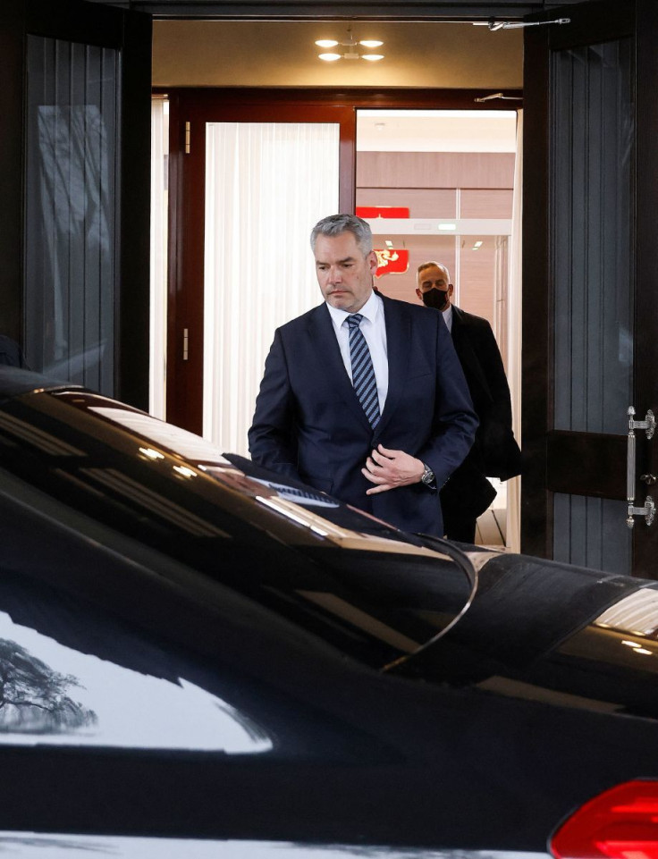 Austrian Chancellor Karl Nehammer leaves after a meeting with Russian President Vladimir Putin, as Russia's attack on Ukraine continues, near Moscow, Russia April 11, 2022. Bundeskanzleramt/Dragan Tatic/Handout via REUTERS  
