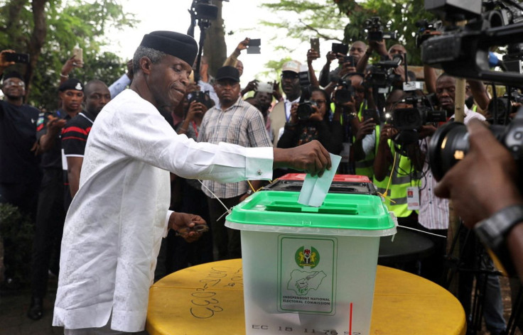 Vice President Yemi Osinbajo casts his vote at the Victoria Garden City in Lagos, Nigeria February 23, 2019.