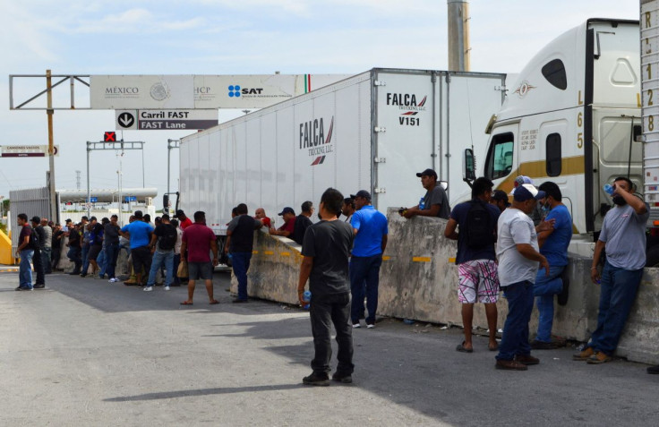 Mexican truck drivers block the PharrâReynosa International Bridge connecting the city of Reynosa to McAllen, Texas, to protest truck inspections imposed by Texas Governor Greg Abbott, in Reynosa, Mexico April 11, 2022.
