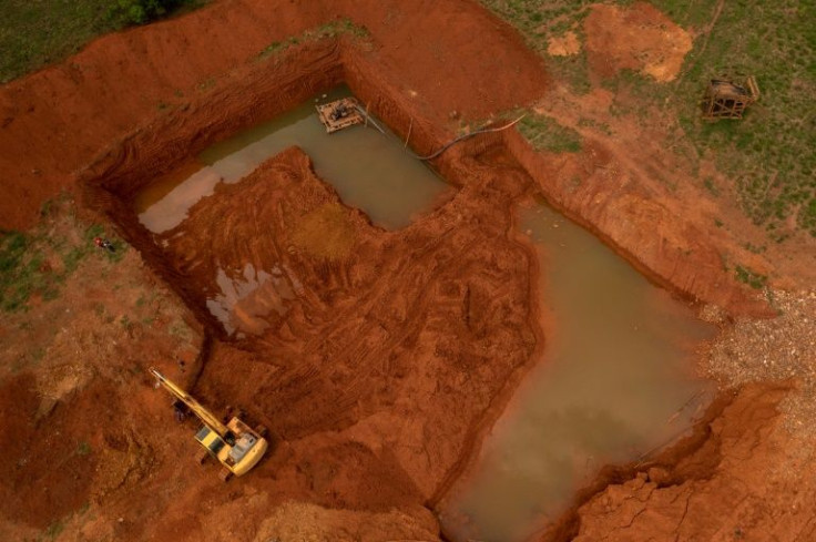 Aerial view of an illegal gold mine in Sao Felix do Xingu, Para state, Brazil, in September 2021