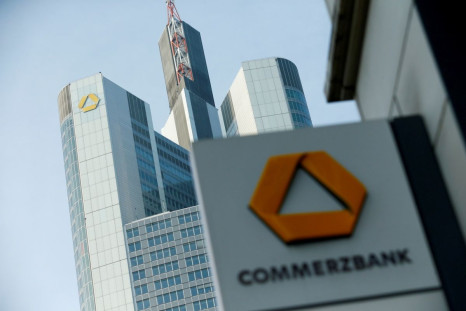 A Commerzbank logo is pictured before the bank's annual news conference in Frankfurt, Germany, February 9, 2017.    