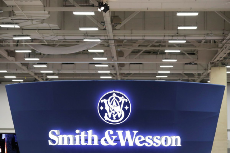 A Smith & Wesson logo is displayed during the annual National Rifle Association (NRA) convention in Dallas, Texas, U.S., May 6, 2018. 