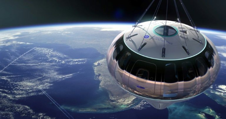 This image rendering handout courtesy of Space Perspective released April 7, 2022 shows the exterior of the spaceship Neptune capsule floating above Florida