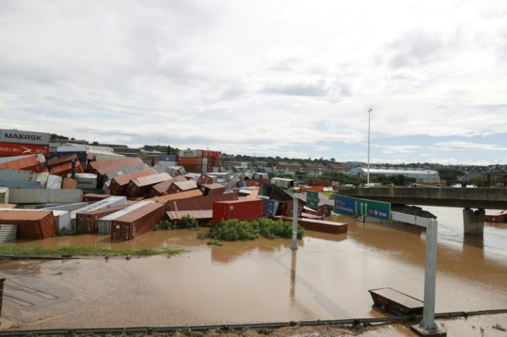 High winds and lashing rain caused containers at a storage facility to topple over