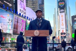 New York City Mayor Eric Adams makes an announcement at a news conference in Times Square in Manhattan in New York City, New York, U.S., March 4, 2022. 