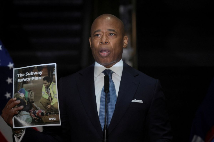 New York City Mayor Eric Adams speaks during a news conference to unveil a plan to make the subway system safer, at Fulton St. subway station in New York City, U.S., February 18, 2022.  