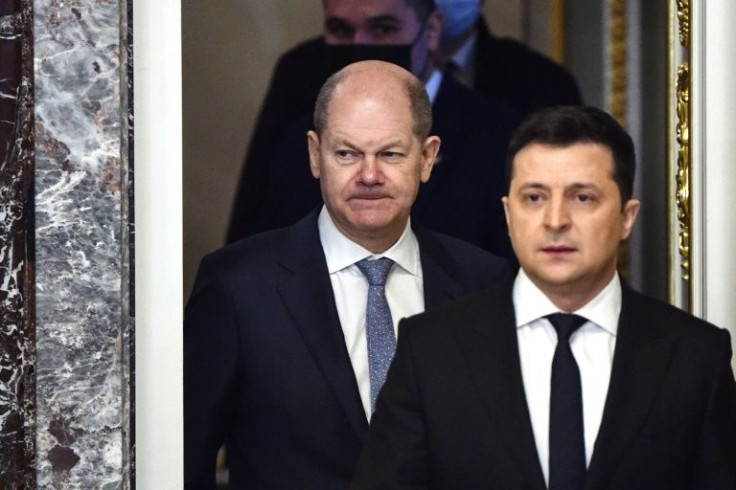 Scholz, left, and Zelensky held talks in Kyiv on February 14, 10 days before the start of the war