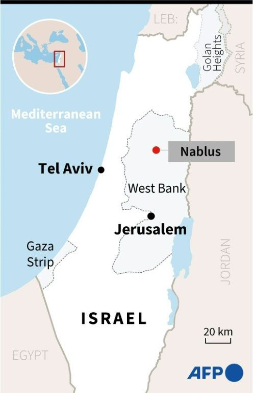 Map of Israel locating Nablus where Israeli troops killed a Palestinian on April 13