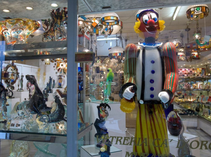 Glass decorations are seen in a shop window on the island of Murano near Venice January 27, 2009.  