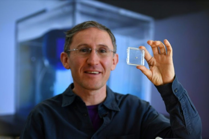 Bionaut Labs CEO and founder Michael Shpigelmacher displays the tiny remote-controlled medical micro-robot called Bionaut which his company is developing for medical treatments