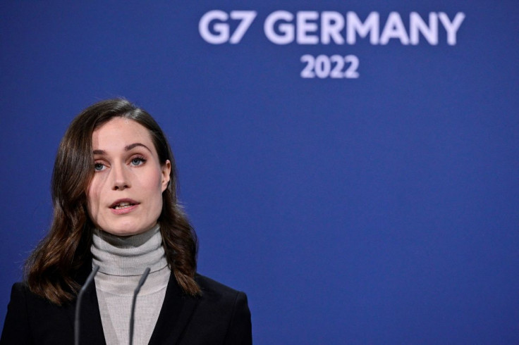 Finland's Prime Minister Sanna Marin addresses a news conference with German Chancellor Olaf Scholz (not pictured) before talks at the Chancellery in Berlin, Germany, March 16, 2022. John Macdougall/Pool via REUTERS