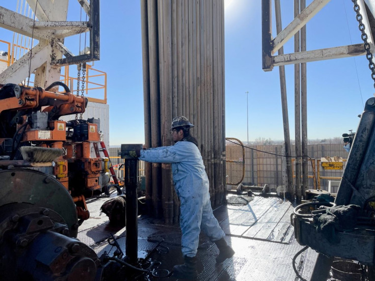 A rig hand works on an electric drilling rig for oil producer Civitas Resources, at the Denver suburbs, in Broomfield, Colorado, U.S, December 2, 2021. 