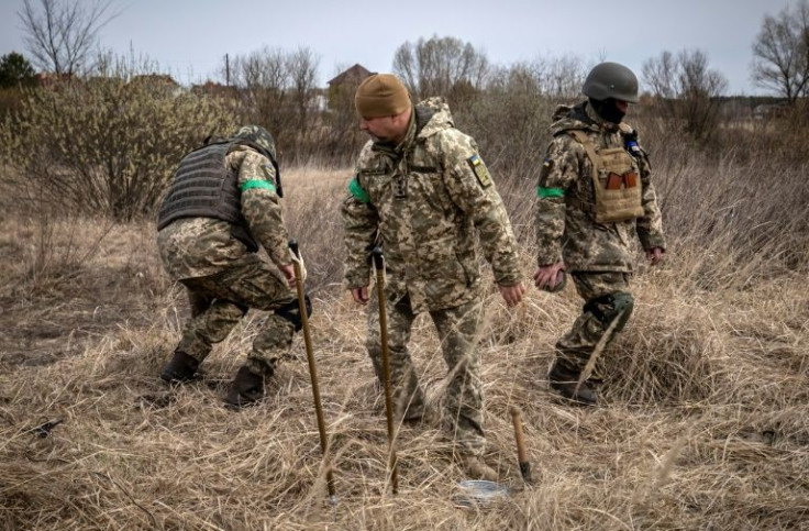 Outside Brovary -- at a location army officials asked AFP not to reveal -- the mines are peppered across grassland besides a modest bridge